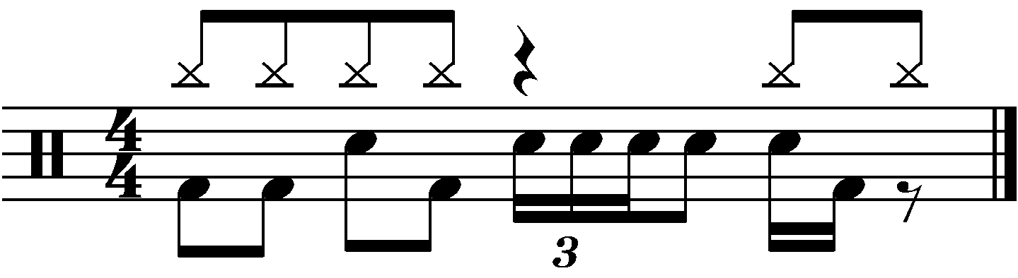 A one beat fill on beat 3 in 4/4