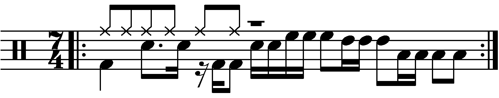 A four beat fill at the end of a bar of 7/4