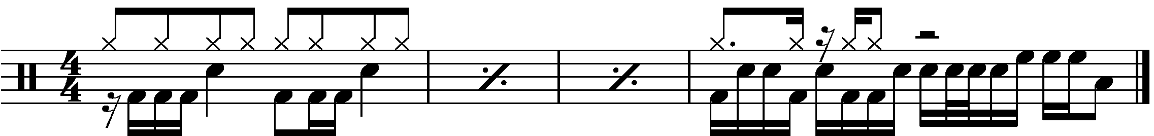 A short phrase using an inverted paradiddle fill