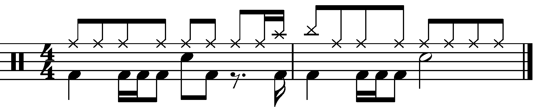 The concept applied to a half time groove with eighth note right hands