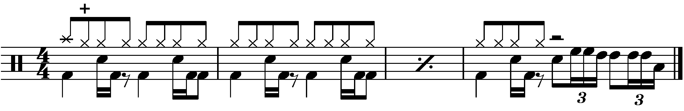 A four bar phrase using a half bar single stroke four fill