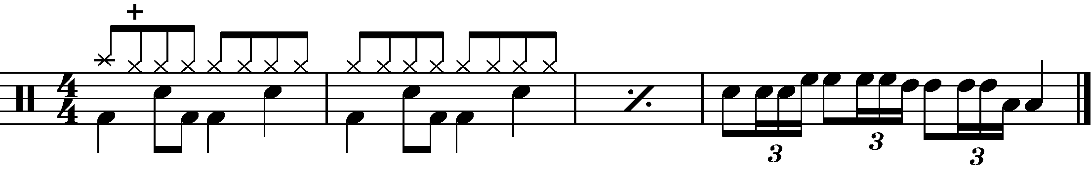 A four bar phrase using a full bar single stroke four fill