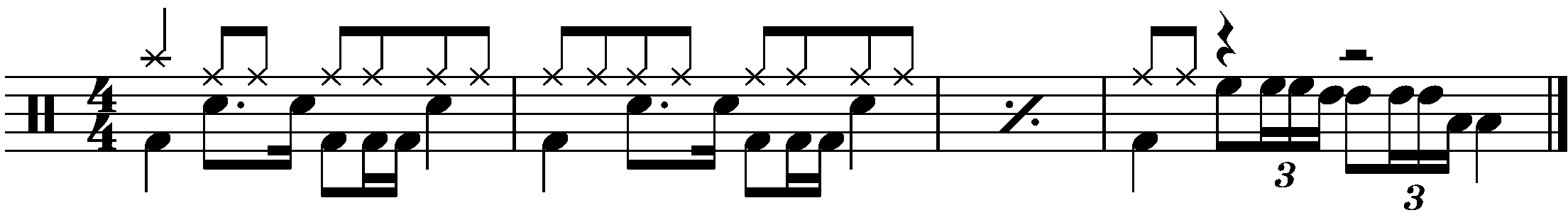A four bar phrase using a three quarter bar single stroke four fill