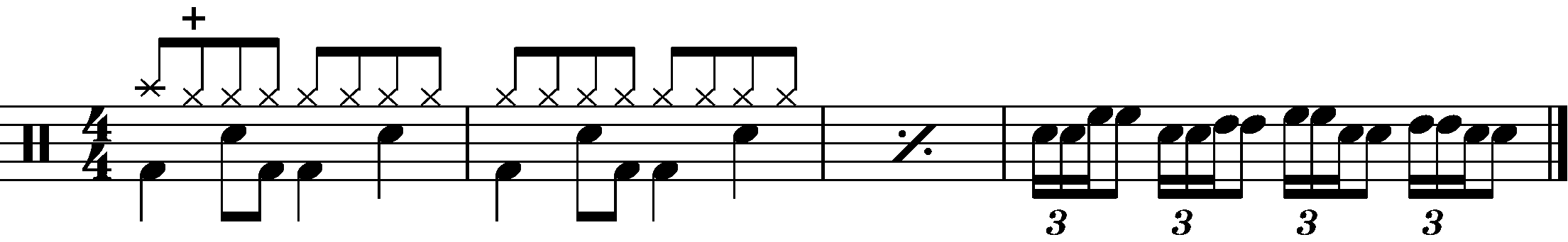 A four bar phrased using a four stroke roll fill