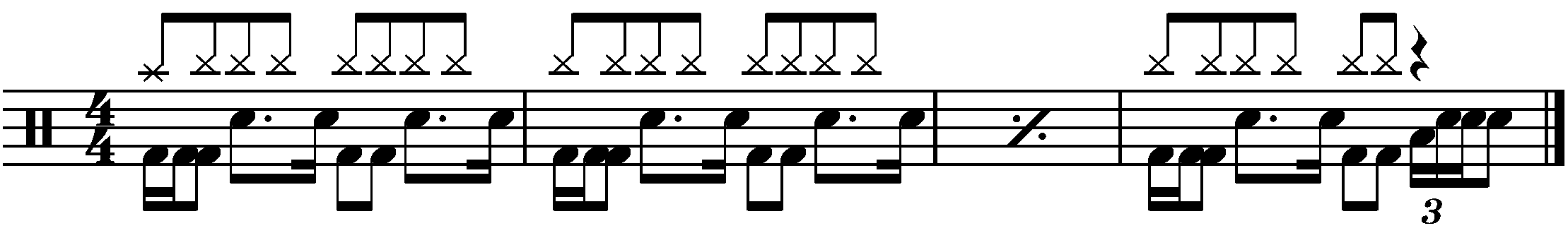 A four bar phrased using a quarter bar four stroke roll fill