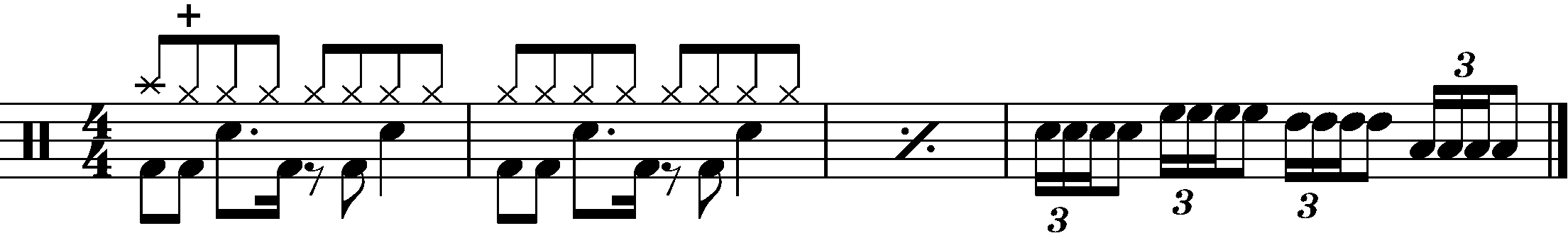 A four bar phrased using a four stroke roll fill