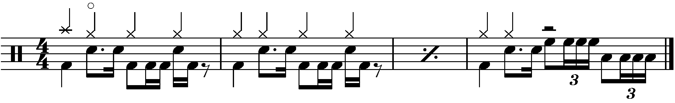 A four bar phrased using a half bar four stroke roll fill