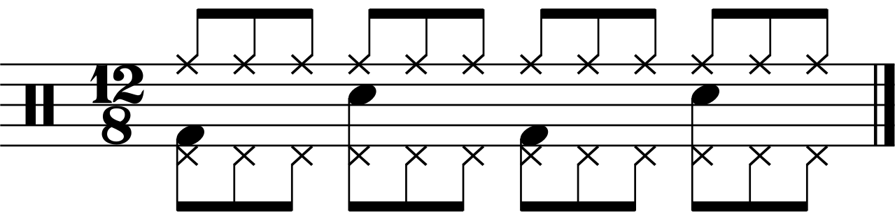 A 12/8 groove with the left foot counting quavers