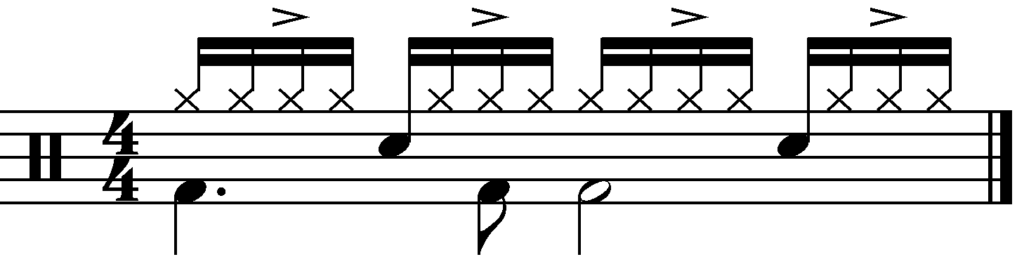 A 16 beat groove with + count accents