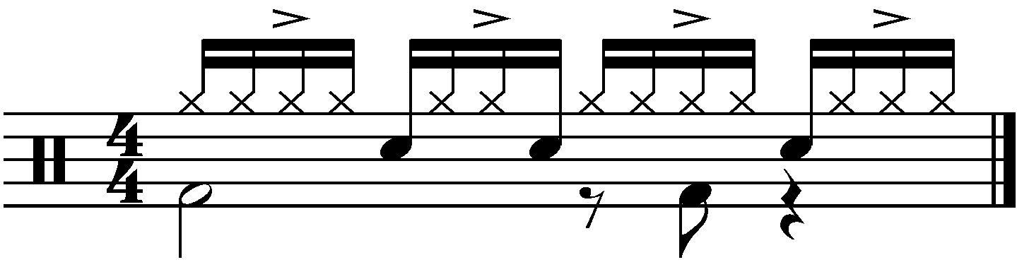 A 16 beat groove with + count accents