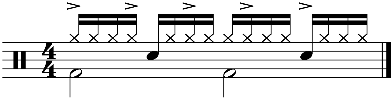 A 16 beat groove using syncopated accents