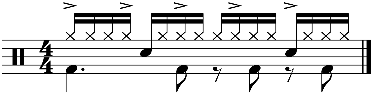 A 16 beat groove using syncopated accents
