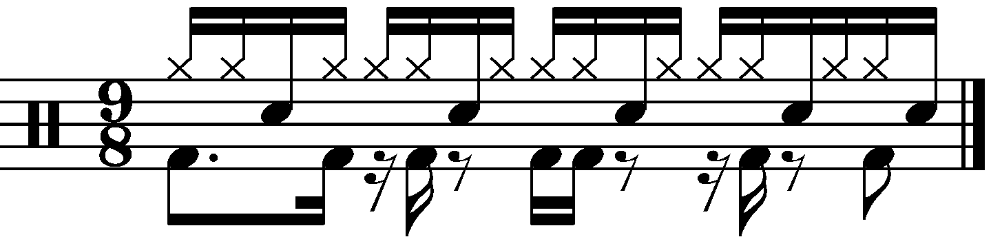 A 7/8 groove using the 16 beat concept