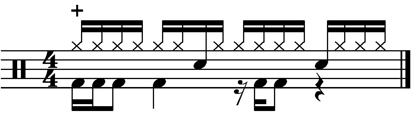 A 16 beat groove with displaced snares