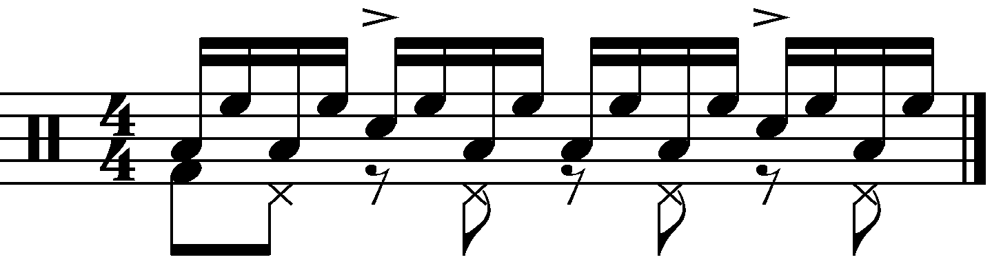 A 16 beat groove using toms with a left foot count