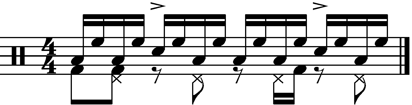 A 16 beat groove using toms with a left foot count