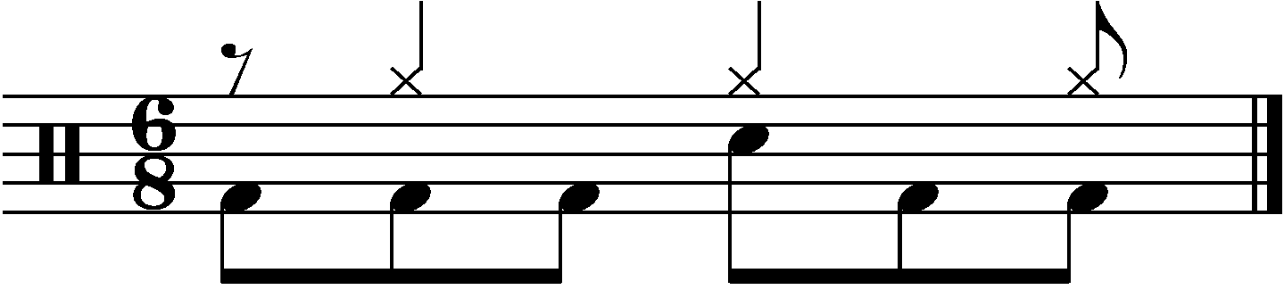 A 6/8 groove with delayed crotchets on the right hand