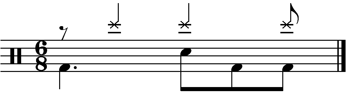 A 6/8 groove with delayed crotchets on the right hand