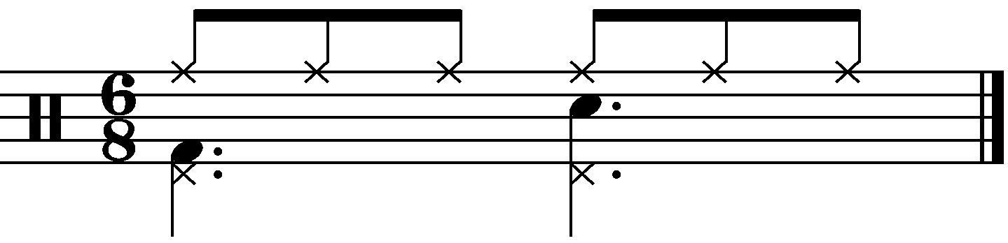 A 6/8 groove with the left foot counting dotted crotchets