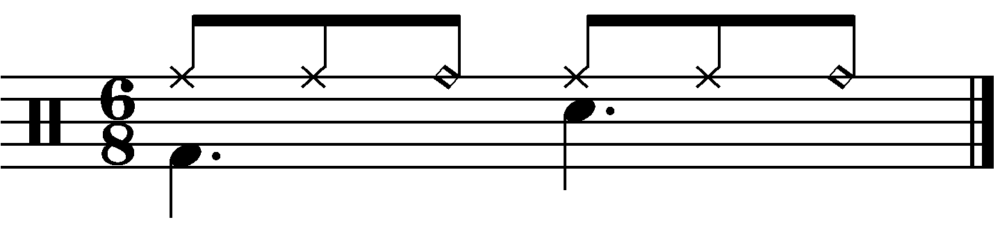 A 6/8 groove with every third note accented