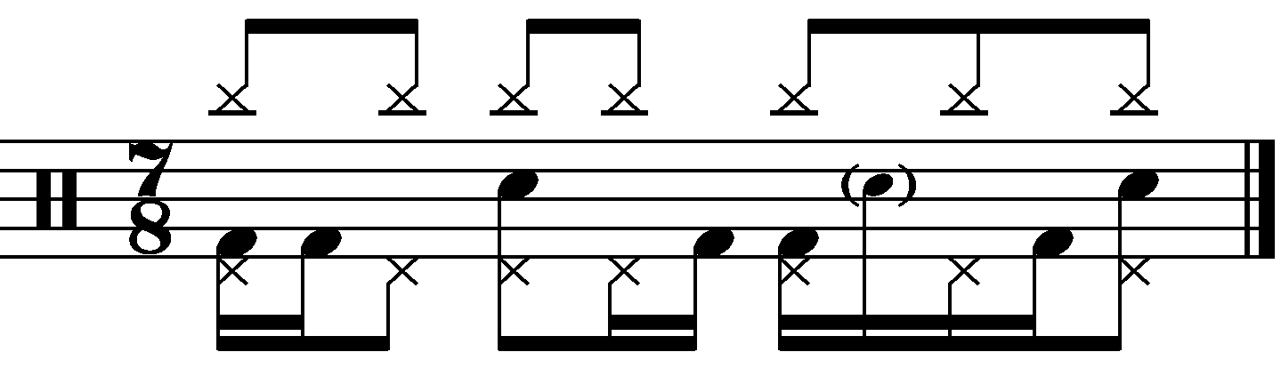 A 7/8 groove with the left foot counting quavers