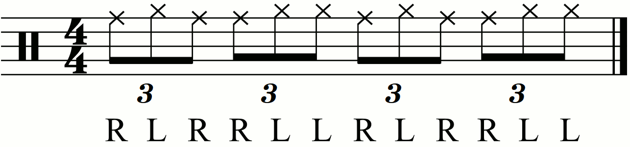 The cymbal part for a paradiddle diddle groove