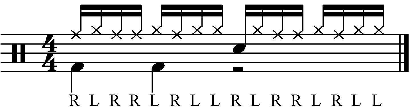 The cymbal part for a half time paradiddle groove