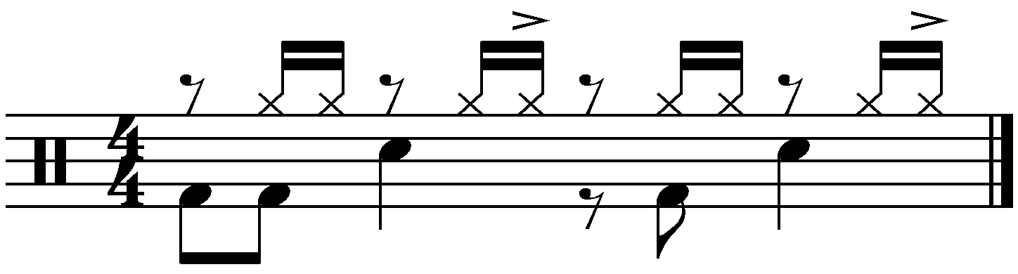 A groove with double offbeat 16th notes with a count accents