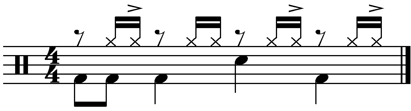 A groove with double offbeat 16th notes with a count accents