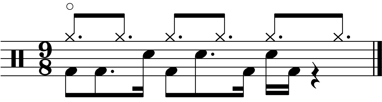 A 9/8 groove with a dotted 8th note backbeat