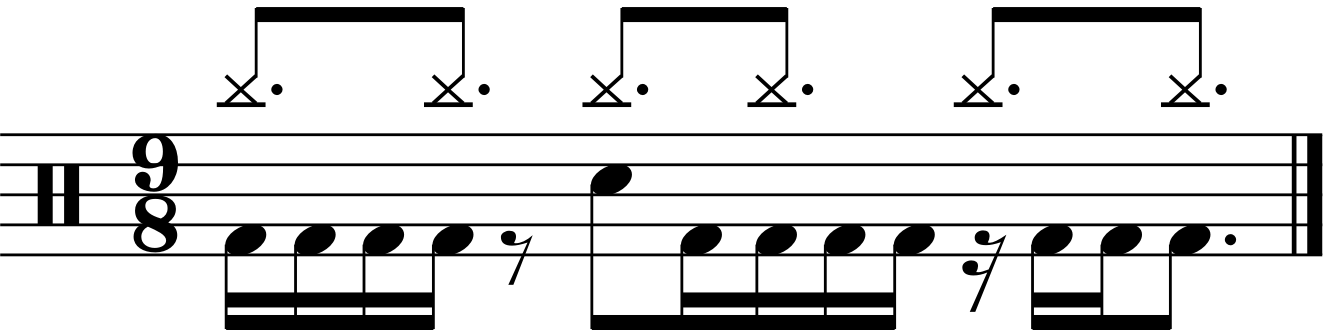 A 9/8 groove with a dotted 8th note backbeat
