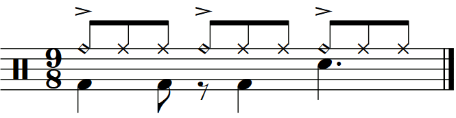 A 9/8 groove accenting dotted quarter notes