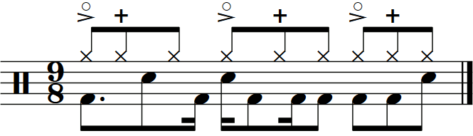 A 9/8 groove accenting dotted quarter notes