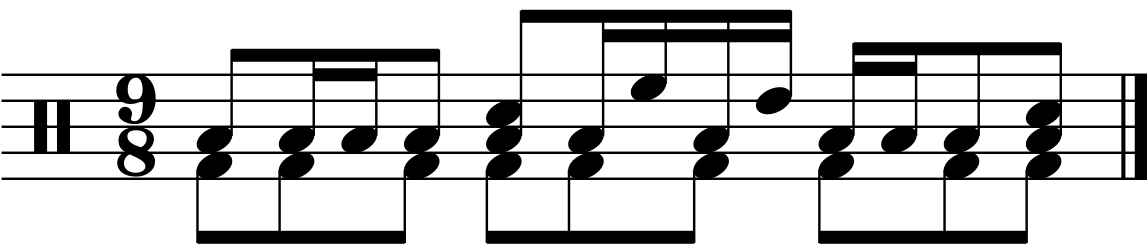 A 9/8 groove with constant eighth note kicks