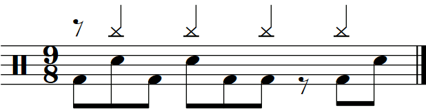 A 9/8 groove with delayed crotchets on the right hand