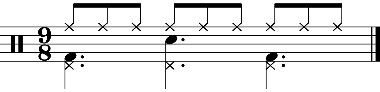 A 9/8 groove with the left foot counting dotted quarter notes