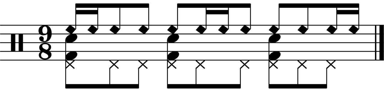 A 9/8 groove with the left foot counting quavers