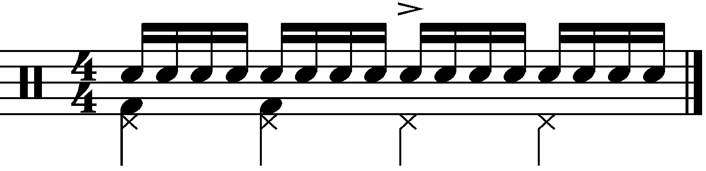 A half time train groove with a left foot quarter note count.