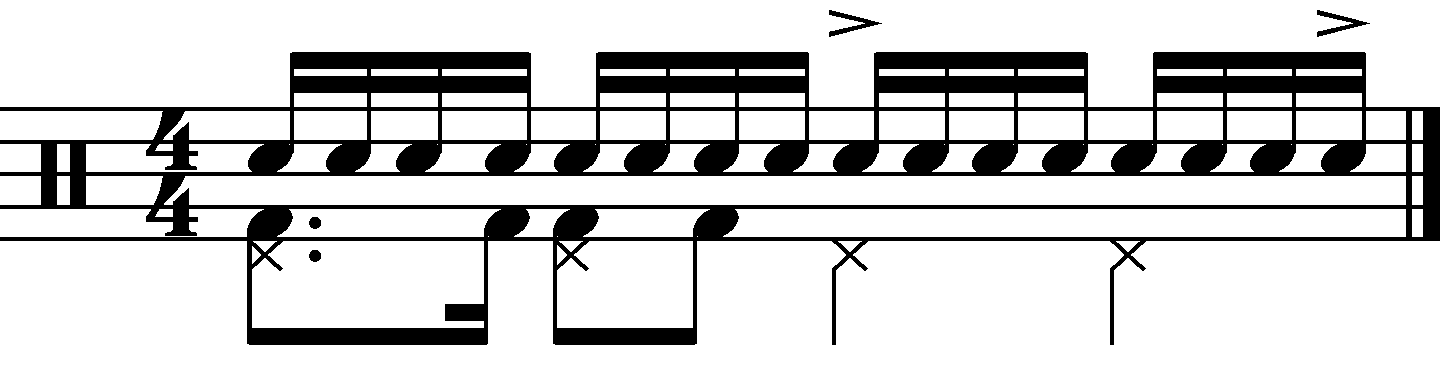 A half time train groove with a left foot quarter note count.