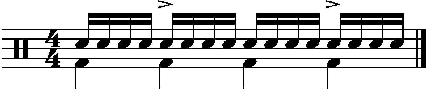 A train groove using four on the floor.