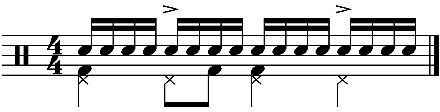 A train groove with a left foot quarter note count.