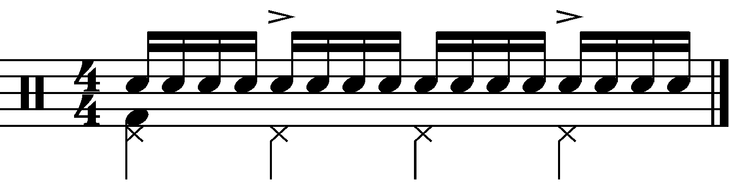 A train groove with a left foot quarter note count.