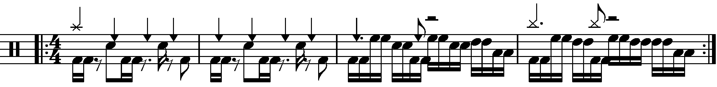 A four bar phrase with a two bar fill
