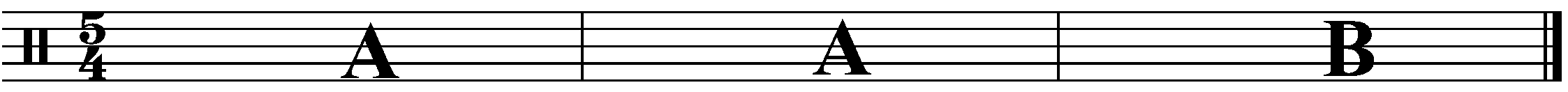 A three bar phrase made up of 2 lots of A followed by a B in the time signature of 5/4.