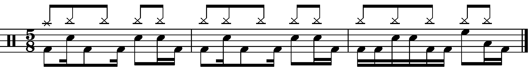 A three bar phrase in 5/8 made of two parts.