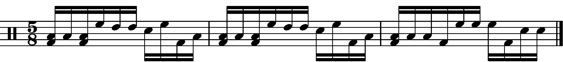 A three bar phrase in 5/8 made of two parts.
