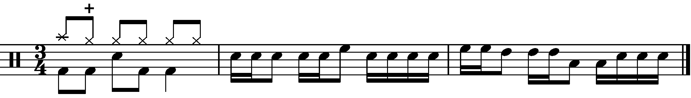 A three bar phrase in 3/4 made of two parts.