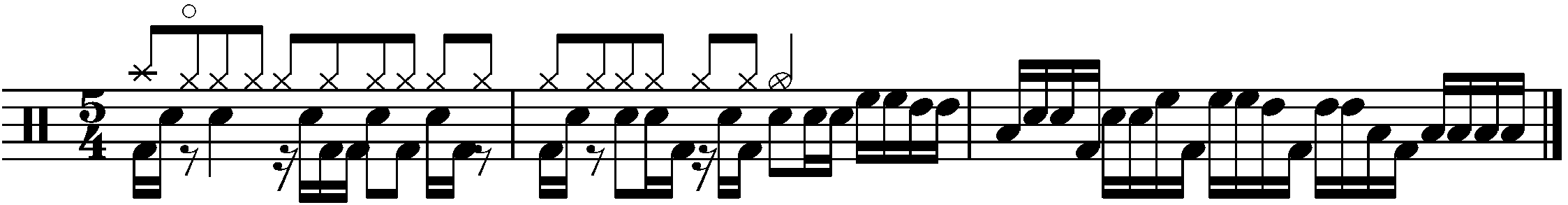 A three bar phrase in 5/4 made of three parts.