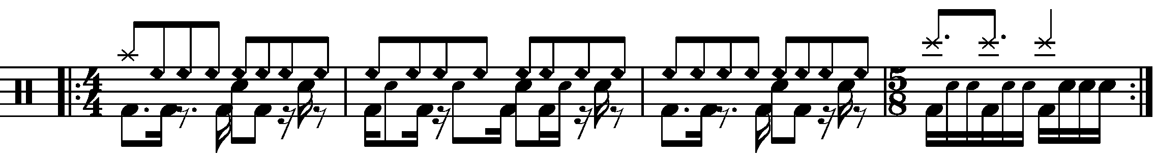 A four bar phrase using 4/4 and 5/8.