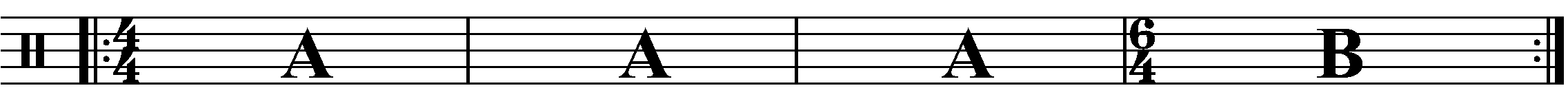 A four bar phrase using 6/4 for the 'B' section.